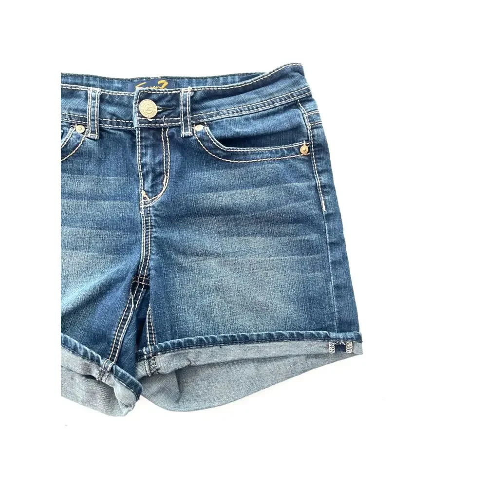 2000s Y2K Women's Long Jean Shorts Medium Seven7 Dark Wash Denim Jorts Bermudas